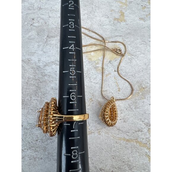 Vintage Pear Shaped Jewelry Set Ring Size 6.75 and Necklace Gift 14K HGE LIND - Picture 6 of 7